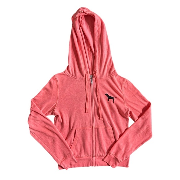 PINK Victoria’s Secret Y2K Coral Zip-Up Hoodie Small | Cozy Logo Sweatshirt - Picture 3 of 7